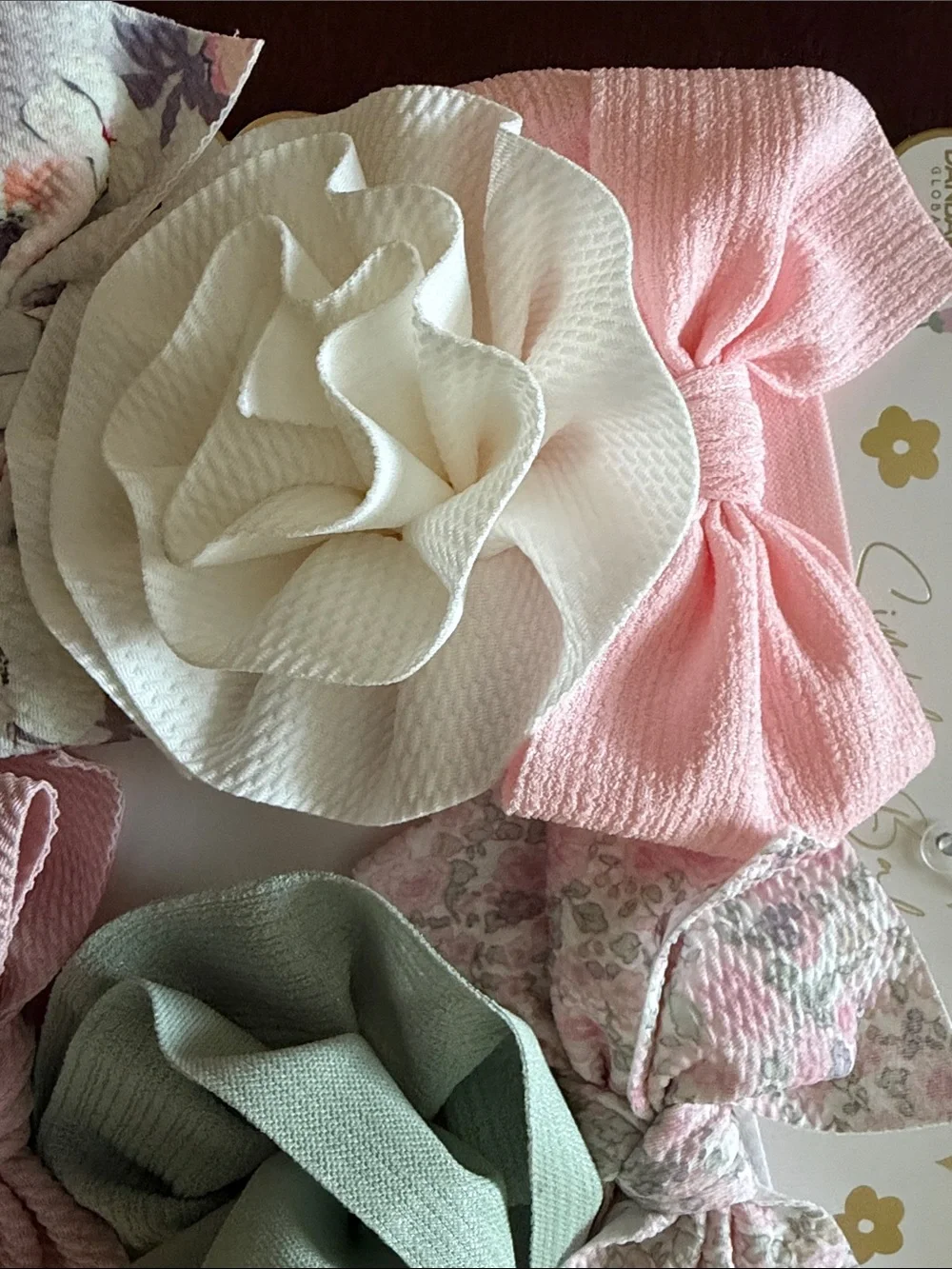 Baby Girls' Pastel HeadBand Bows Pink, Cream, Sage and floral.  Set of 6